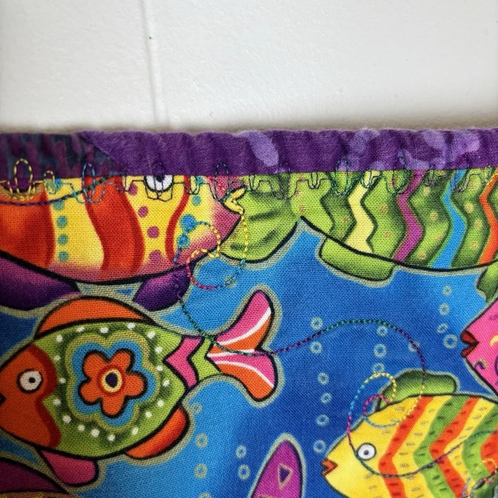 Handmade Reversible Toddler‎ Quilt Multicolor Tropical Fish and Fleece 51